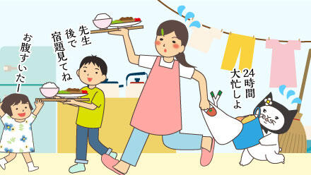 24時間大忙しよ。先生、後で宿題見てね。お腹すいたー。
